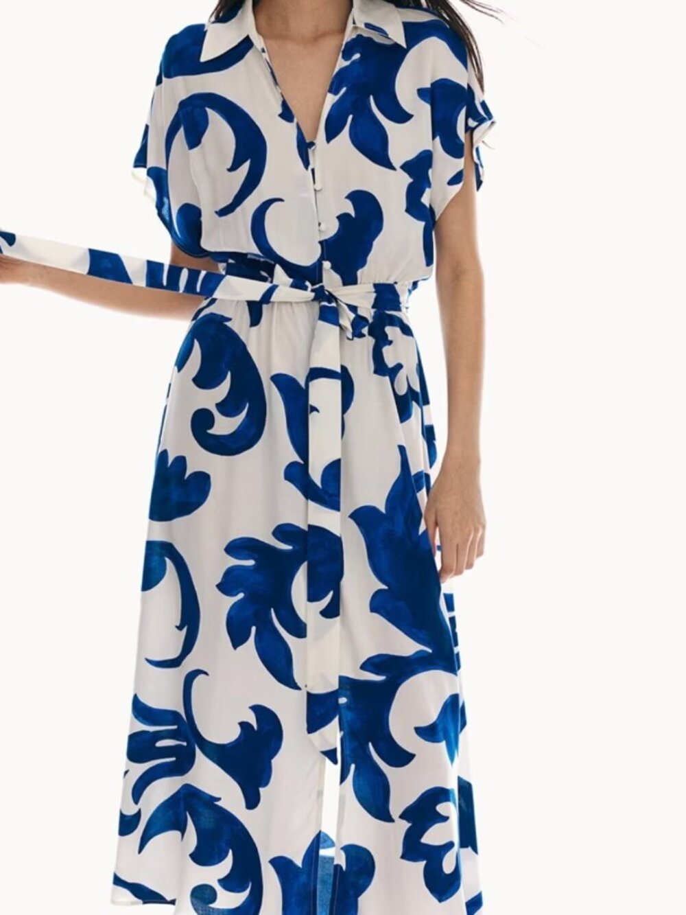 H&M Tie-belt Shirt Dress Blue/White